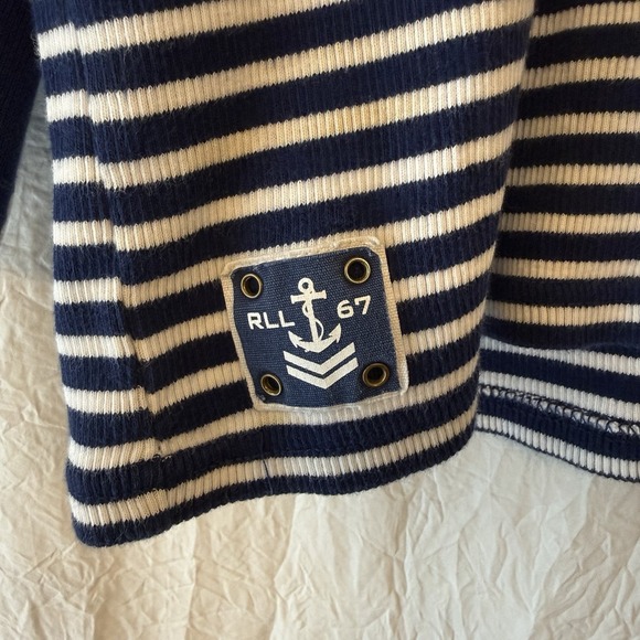 Lauren Ralph Lauren Womens XL Top Navy Striped Henley Nautical Preppy Coastal - Picture 5 of 12